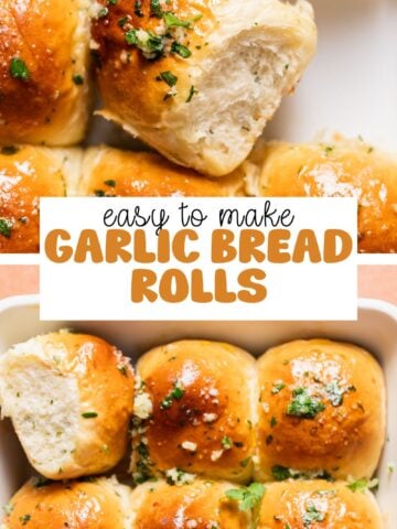 Garlic bread rolls pinterest pin with text overlay.