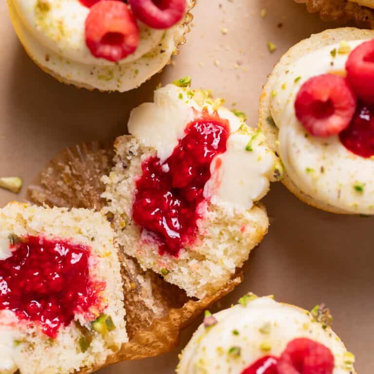 Pistachio Lemon Raspberry Cupcakes
