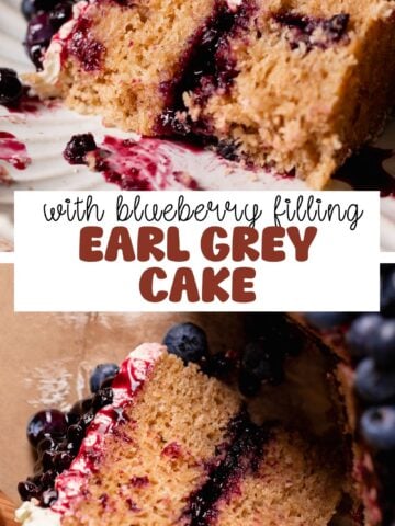 Earl grey cake pinterest pin with text overlay.