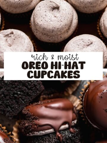 Oreo cupcake pinterest pin with text overlay.