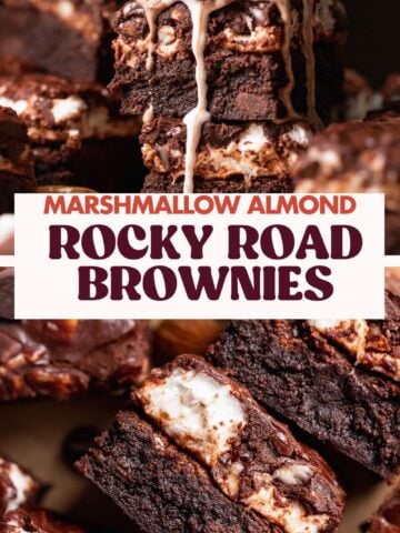 Rocky road brownies pinterest pin with text overlay.