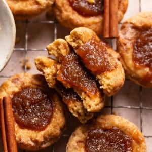 Apple butter cookies cut in half to show the filled centers.