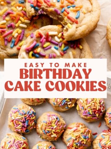 Birthday cake cookies pinterest pin with text overlay.