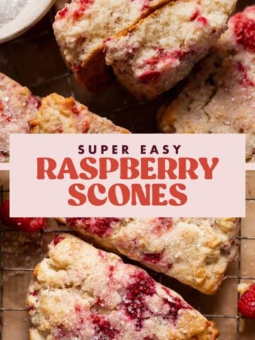 Raspberry scone pinterest pin with text overlay.