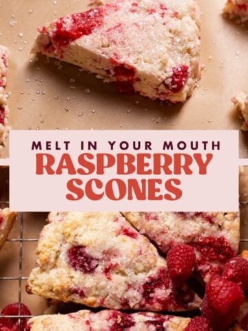 Raspberry scone pinterest pin with text overlay.