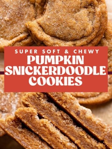 Chewy pumpkin snickerdoodle pinterest pin with text overlay.