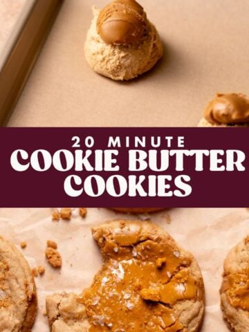 Cookie butter cookie pinterest pin with text overlay.