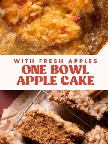 Apple cake pinterest pin with text overlay.