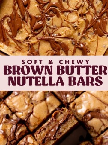 Nutella bars Pinterest pin with text overlay.