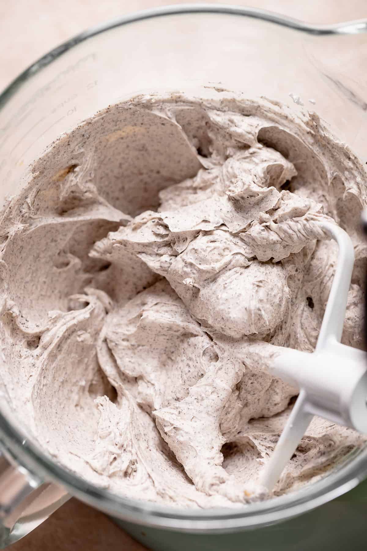 A mixing bowl with the Oreo frosting.