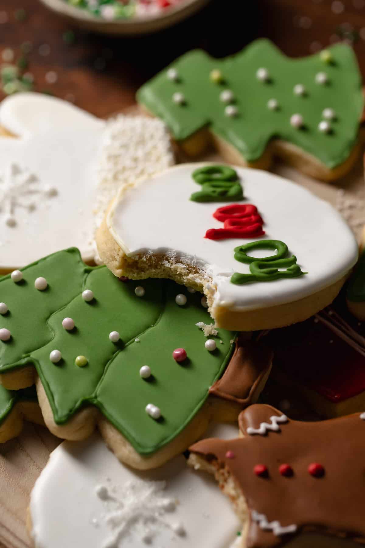 A cookie with a bite taken out of it.