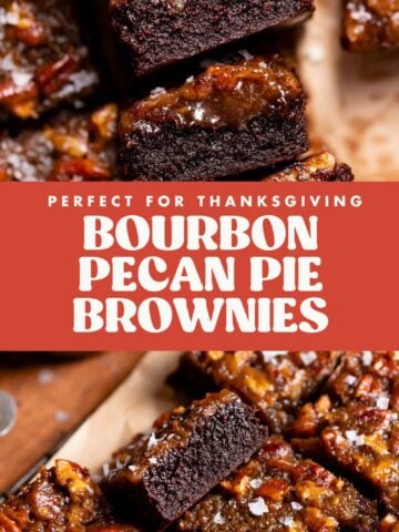 Pecan pie brownies pinterest pin with text overlay.