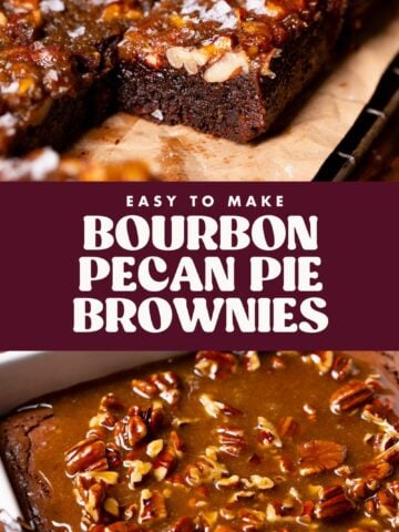 Pecan pie brownies pinterest pin with text overlay.