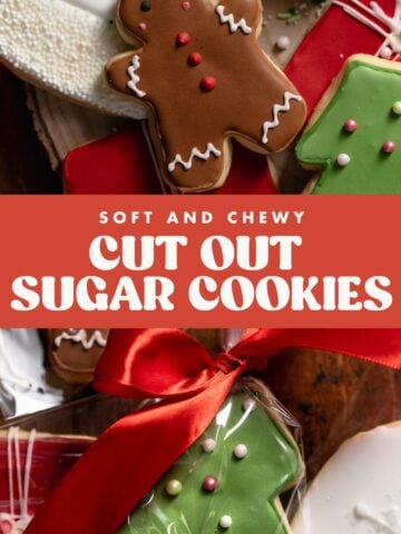 Cut out sugar cookie pinterest pin with text overlay.