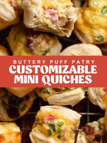 Mini quiche pinterest pin with text overlay.