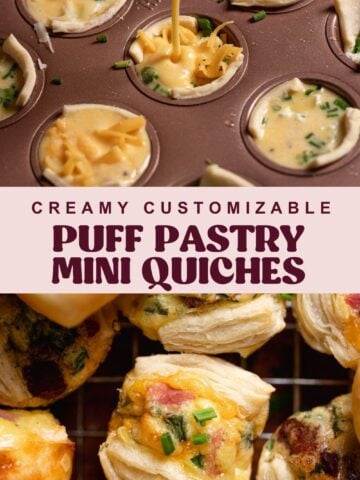 Mini quiche pinterest pin with text overlay.