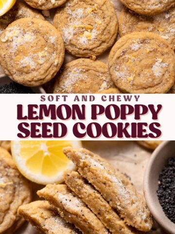 Lemon poppy cookies pinterest pin with text overlay.