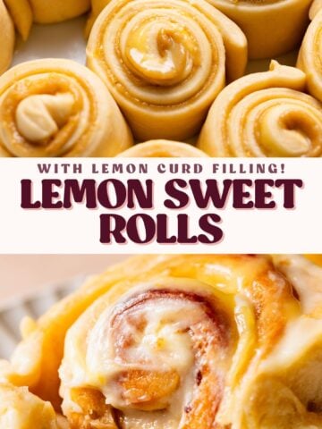 Lemon rolls pinterest pin with text overlay.