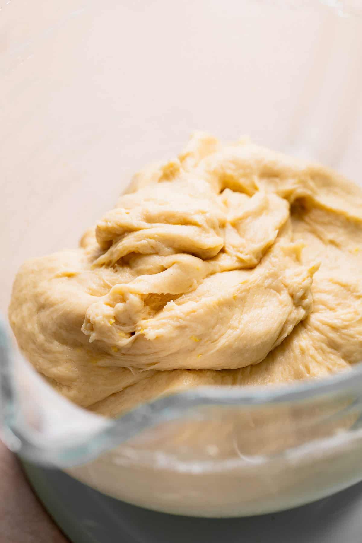 Lemon dough in a mixing bowl after kneading.