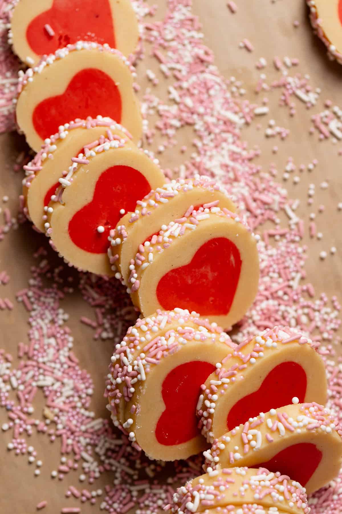Slice and bake heart cookies on a baking sheet.