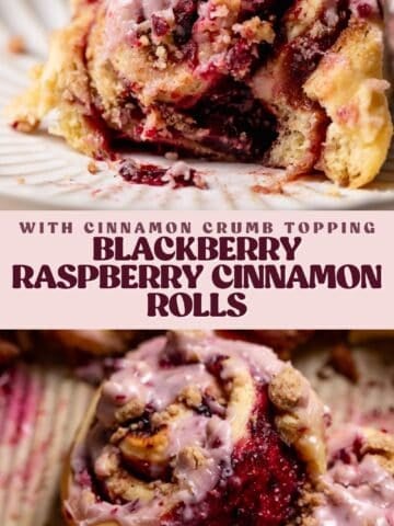 Blackberry cinnamon roll pinterest pin with text overlay.