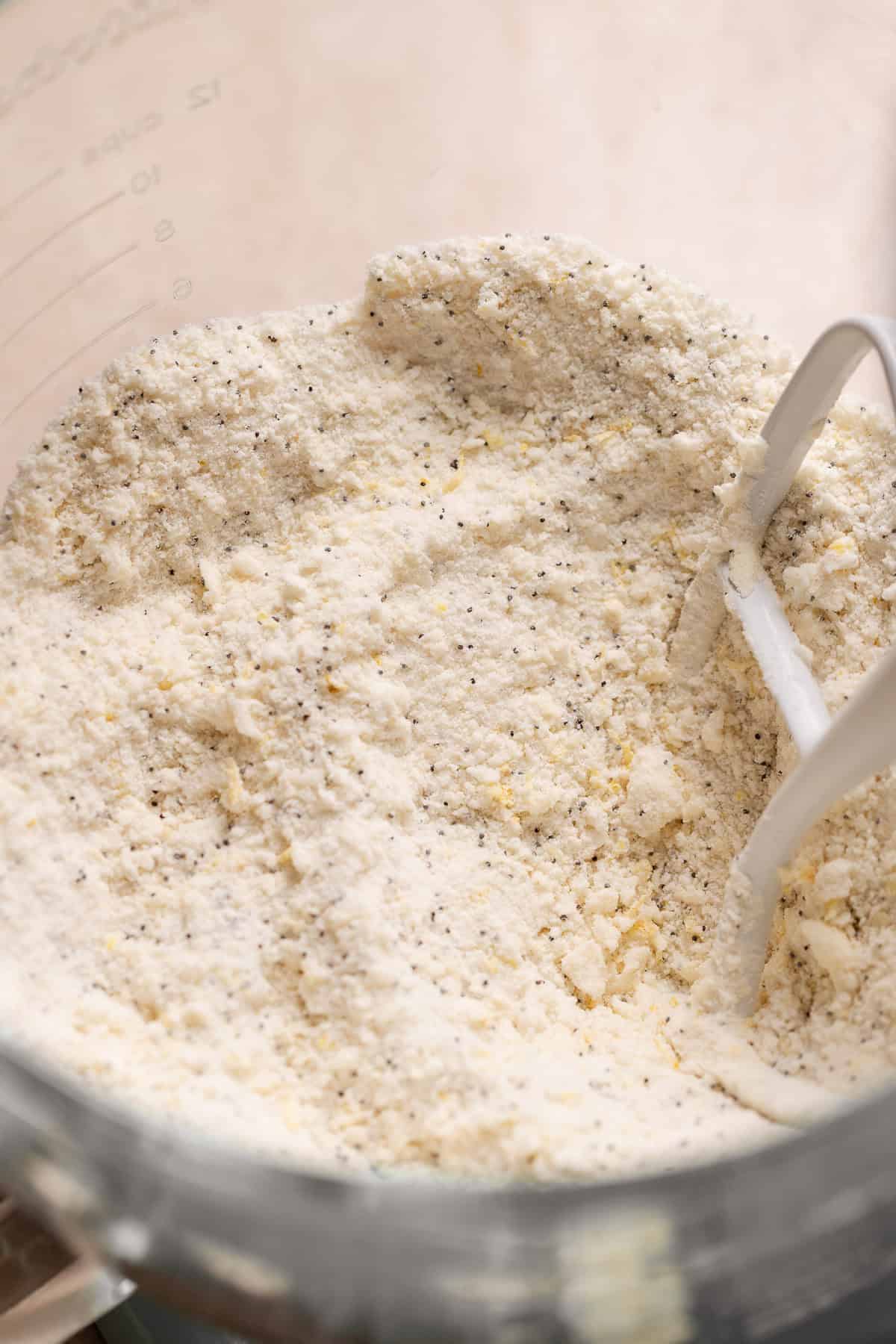 A mixing bowl with the butter and flour mixture combined.