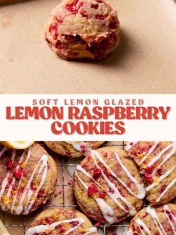 Lemon raspberry cookie pinterest pin with text overlay.