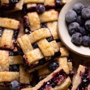 Blueberry bars with lattice pie crust top.