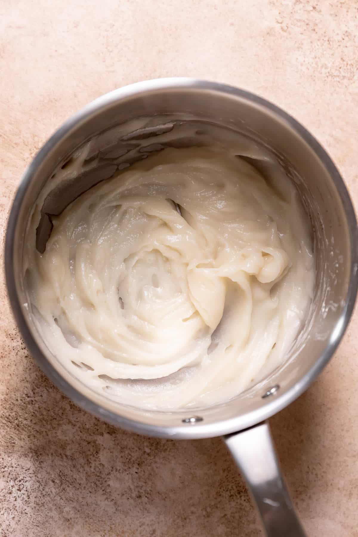 A pot with the cooked tangzhong roux.