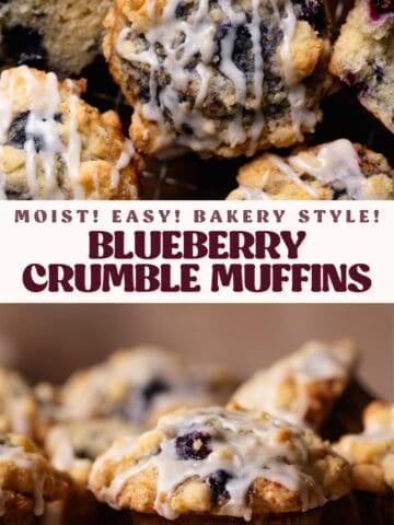 Blueberry crumble muffins pinterest pin with text overlay.