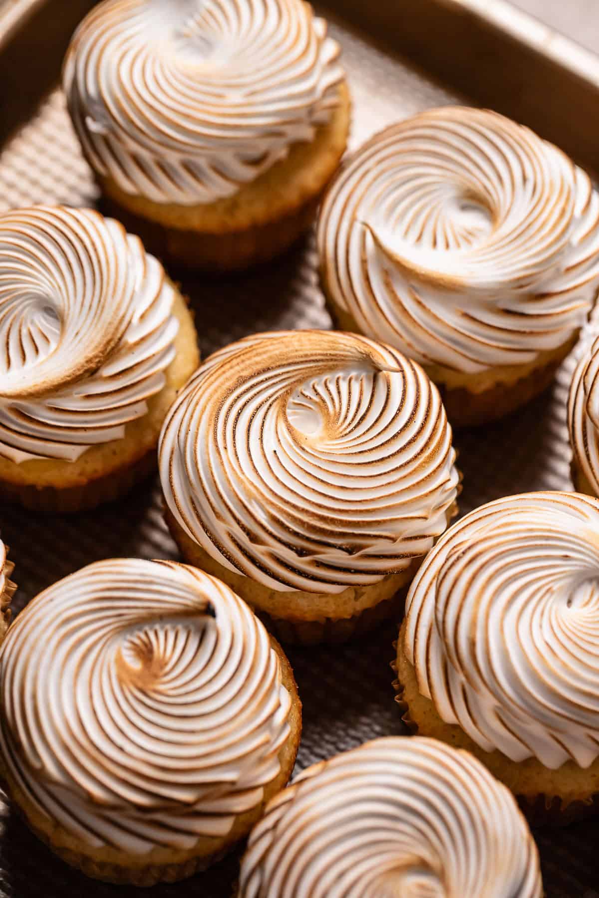 The torched meringue frosting on top of the cupcakes.