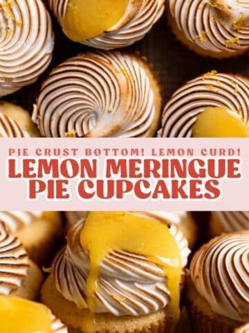 Lemon meringue cupcake pinterest pin with text overlay.
