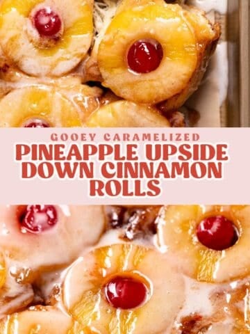 Pineapple upside down roll pinterest pin with text overlay.