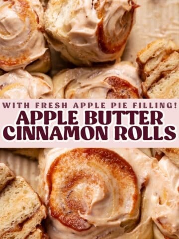 Apple cinnamon roll pinterest pin with text overlay.
