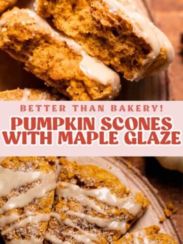 Pumpkin scones pinterest pin with text overlay.