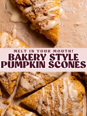 Pumpkin scones pinterest pin with text overlay.