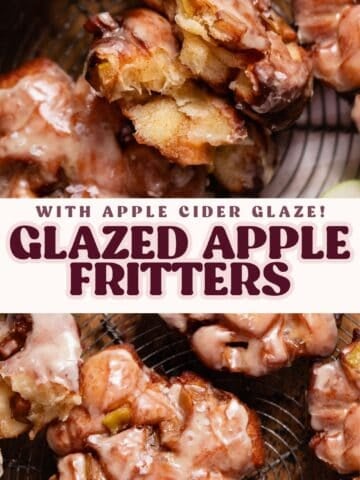 Apple fritter Pinterest pin with text overlay.