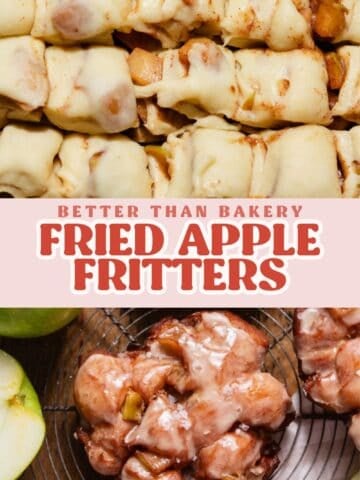 Apple fritter Pinterest pin with text overlay.