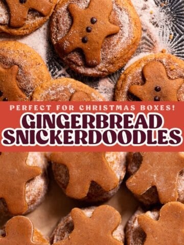 Gingerbread snickerdoodle pinterest graphic with text overlay.