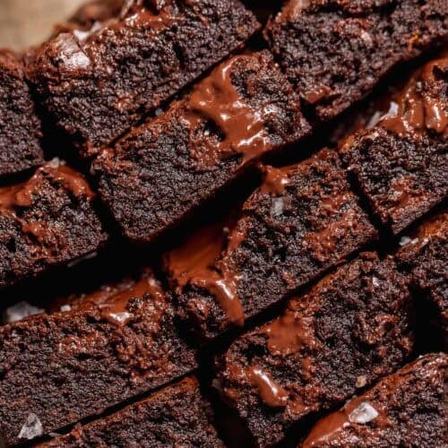 Fudgy brown butter brownies with melted chocolate.