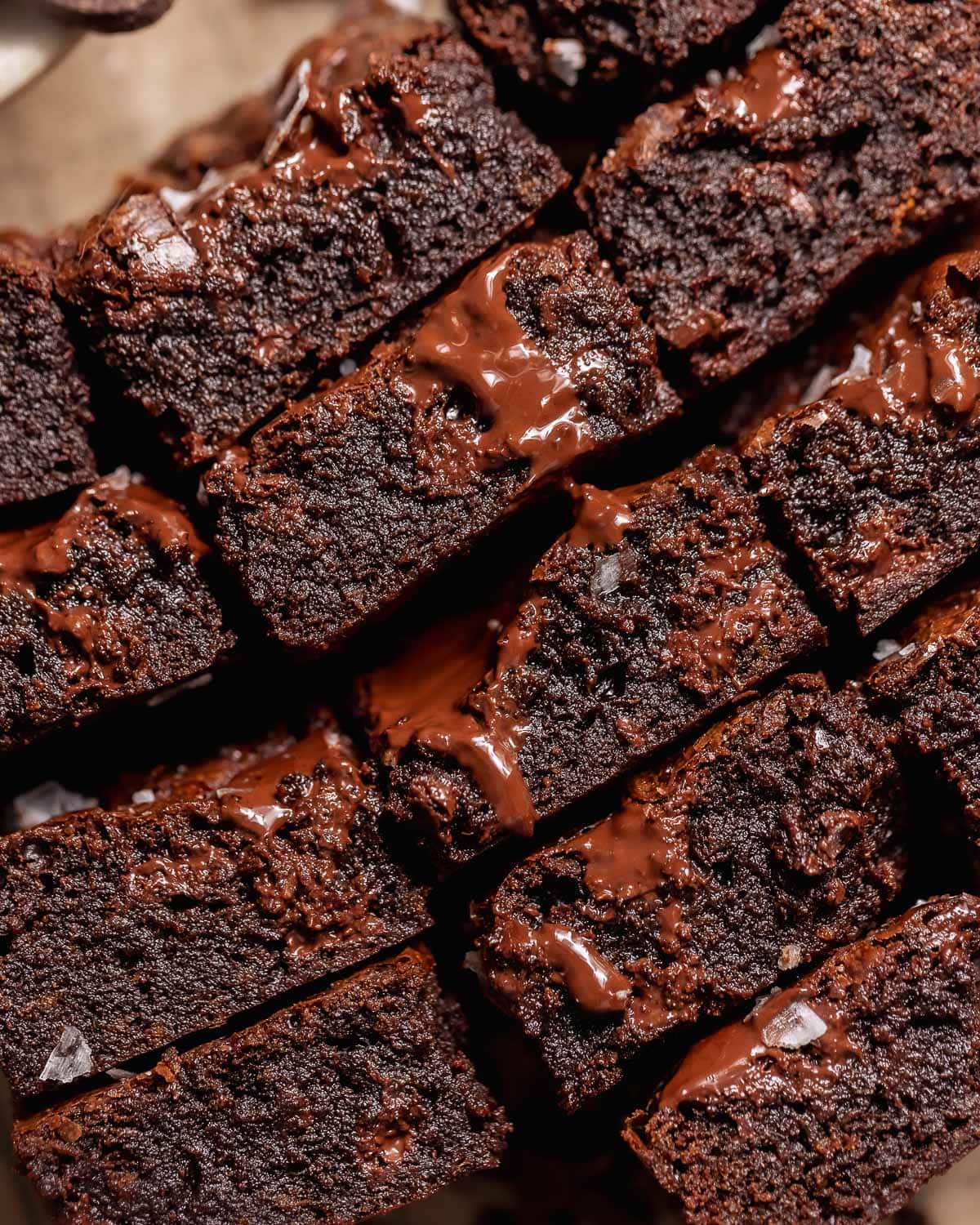 Fudgy brown butter brownies with melted chocolate.