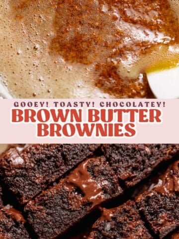 Brown butter brownies pinterest pin with text overlay.