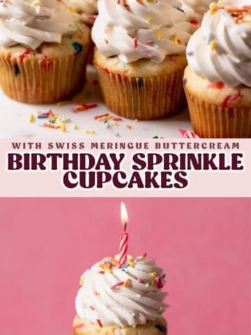 Birthday cupcake pinterest pin graphic with text overlay.