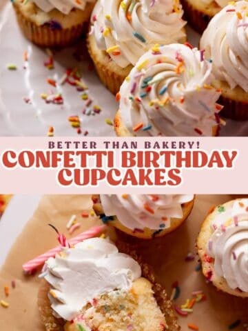Birthday cupcake pinterest pin graphic with text overlay.