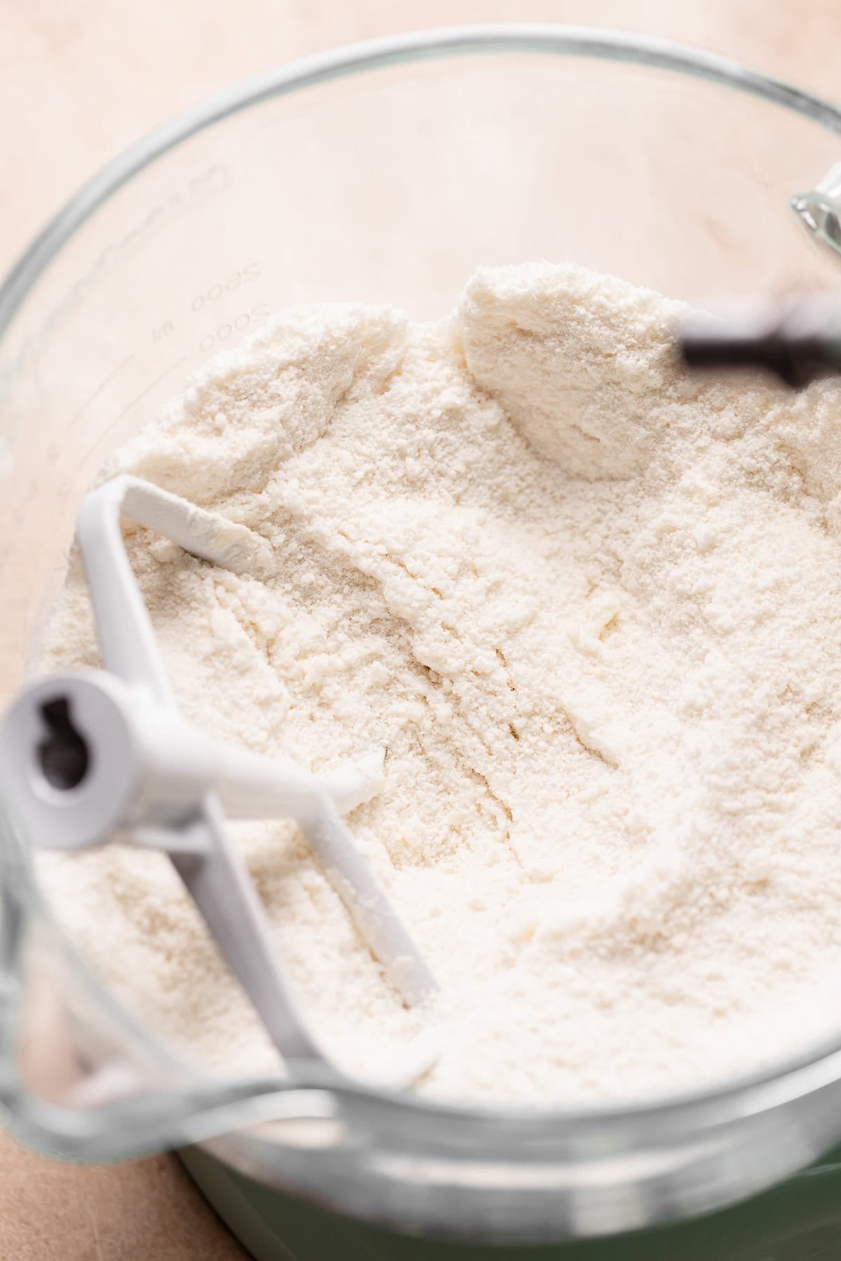 Reverse creamed dry ingredients in a mixing bowl.