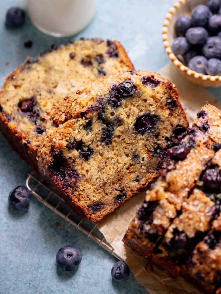 Bakery Style Blueberry Banana Bread with Sugar Crust
