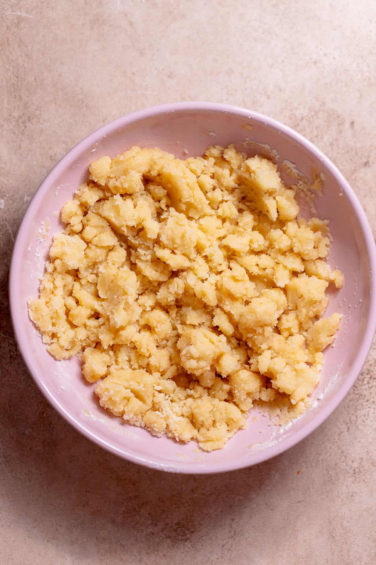 Buttery crumb topping mixture for blueberry crumb cake.