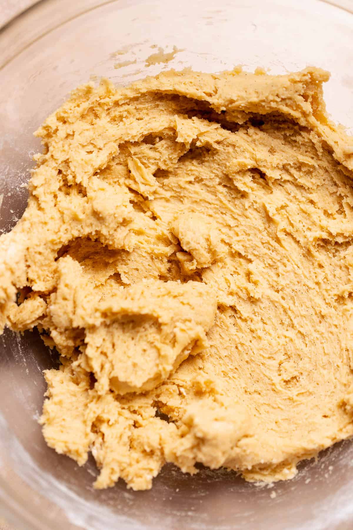 Vanilla bean cookie dough filling mixed in a bowl.