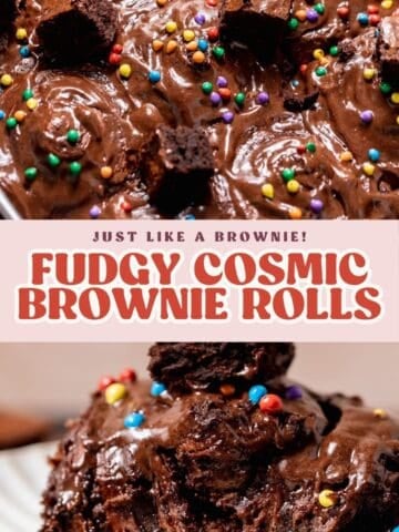 Cosmic brownie roll pinterest pin with text overlay.