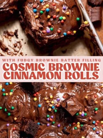 Cosmic brownie roll pinterest pin with text overlay.